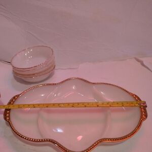 Elegant White&Gold Rimmed Dish Set. VINTAGE FIRE KING milk glass 3 section divid